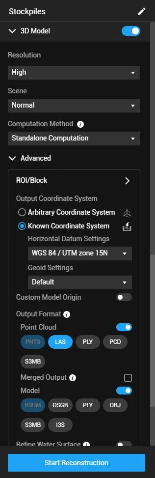 DJI Terra inställningar rekonstruktion