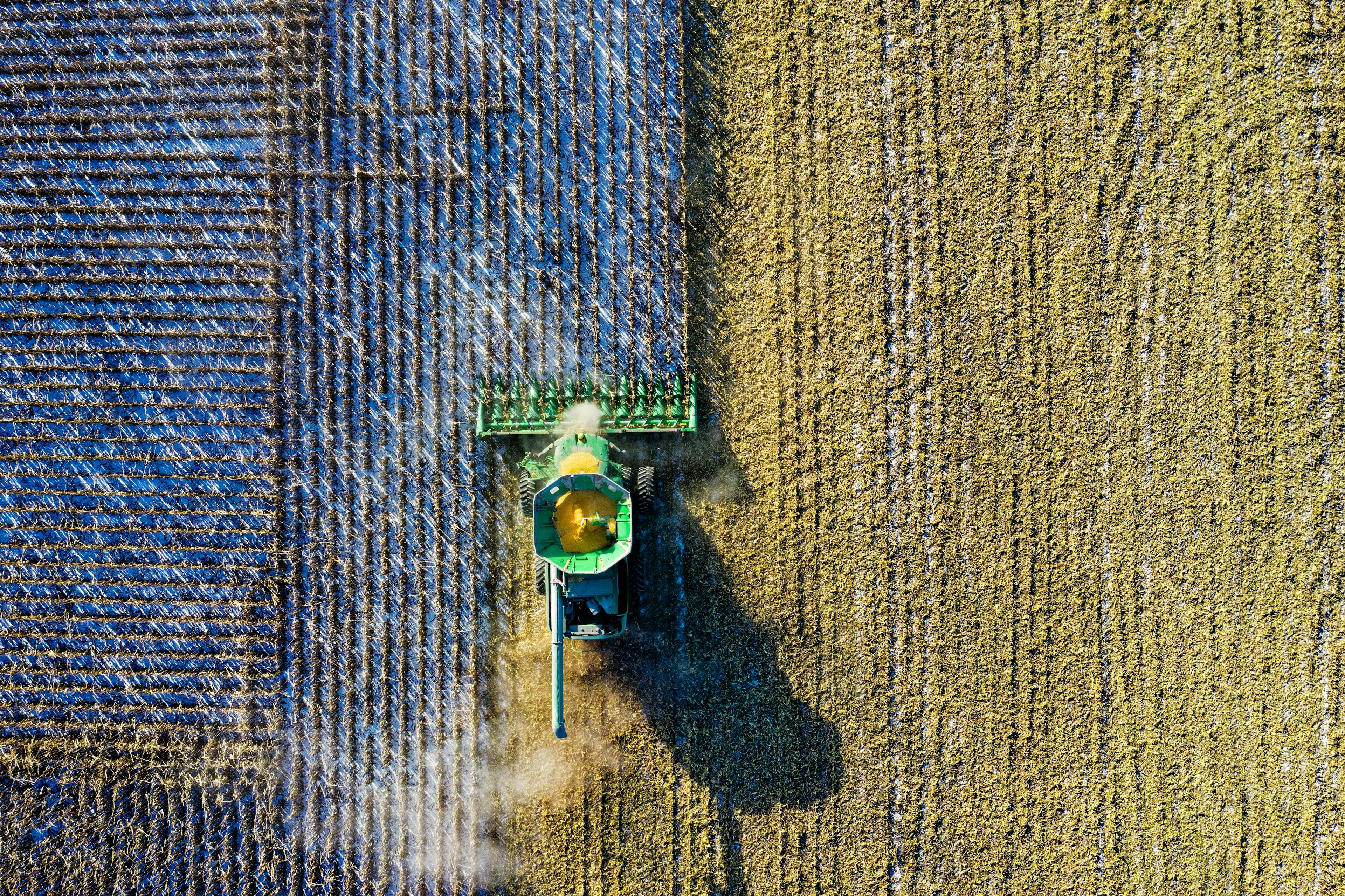 Aerial Shot of Green Milling Tractor, image by @Tom Fisk