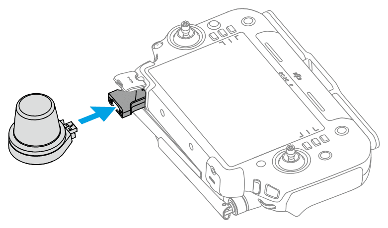 RTK-dongeln ansluts till fjärrkontrollens USB-A-port.