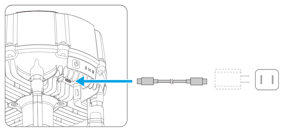 Stationens inbyggda batteri väcks genom att en USB PD-laddare ansluts till USB-C-porten bredvid strömknappen och indikatorerna.